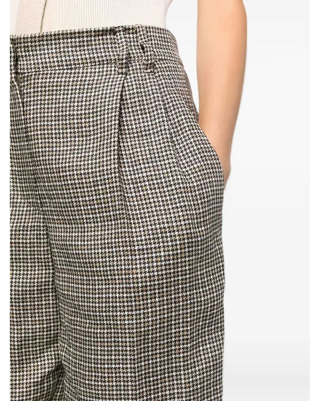Brunello Cucinelli Multicolor Houndstooth-Pattern Pleated Trousers
