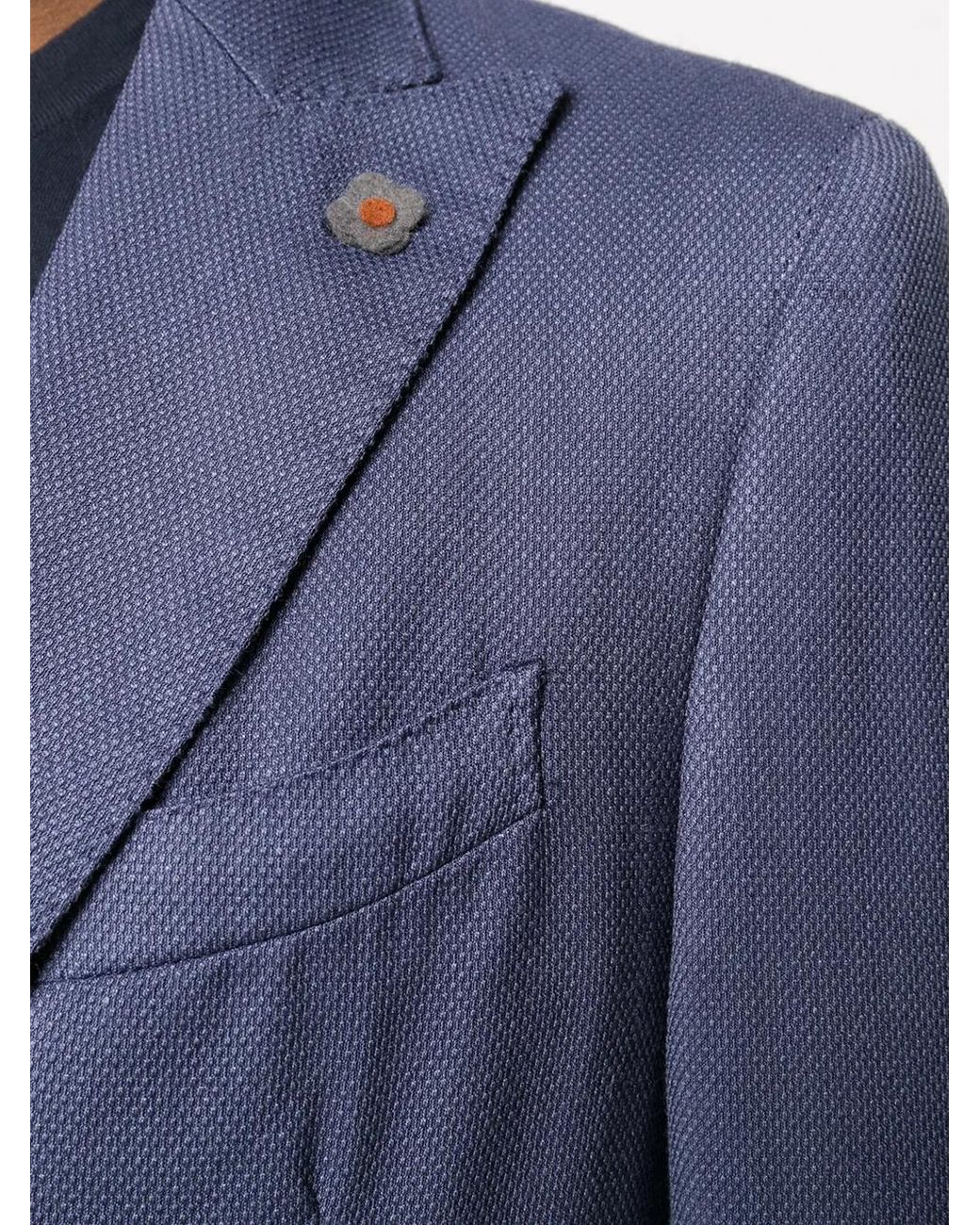 Lardini Blue Fine Knit Buttoned Blazer for men