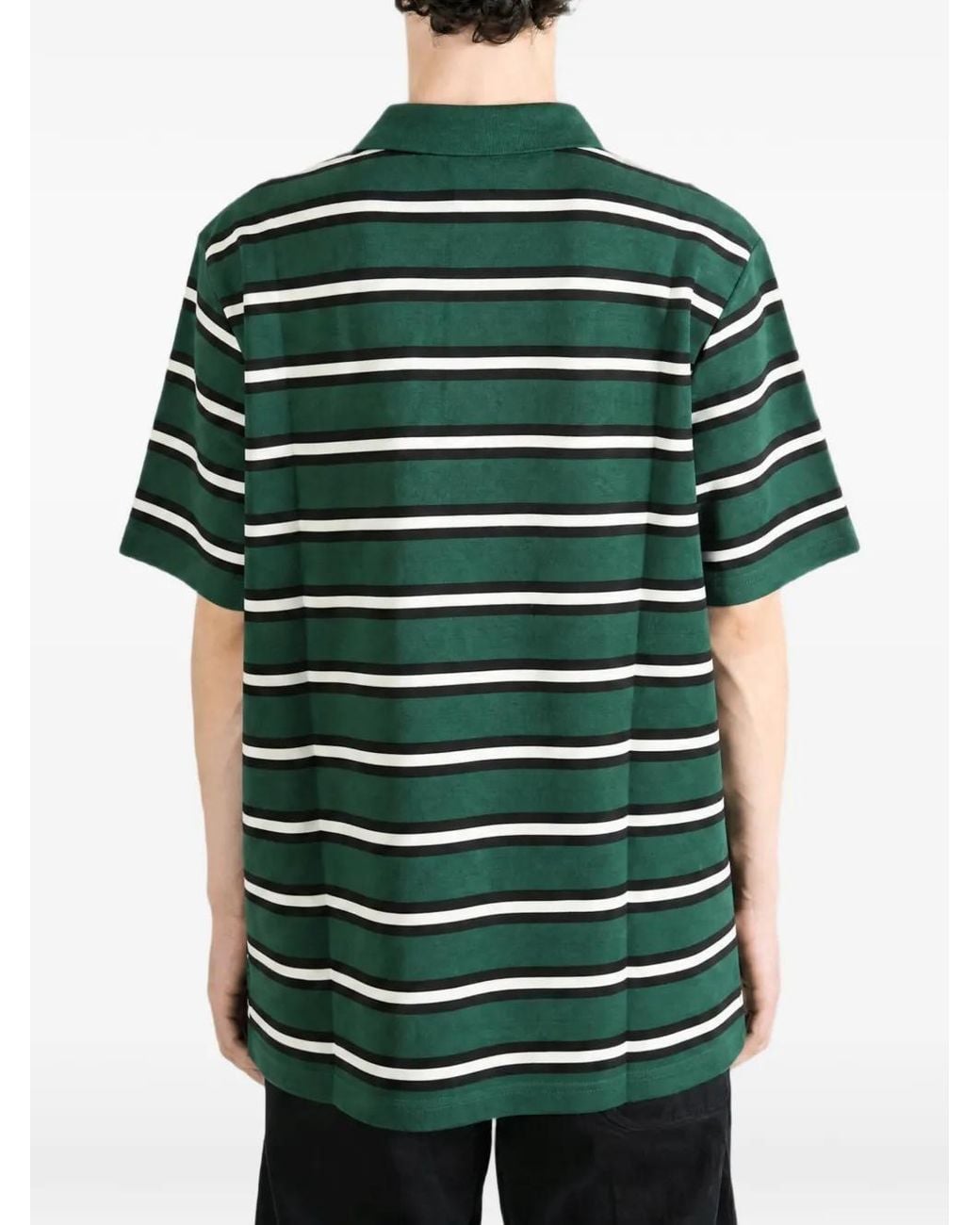 Malbon Golf Green Fairway Bass Club Striped Short-Sleeve Polo Shirt for men
