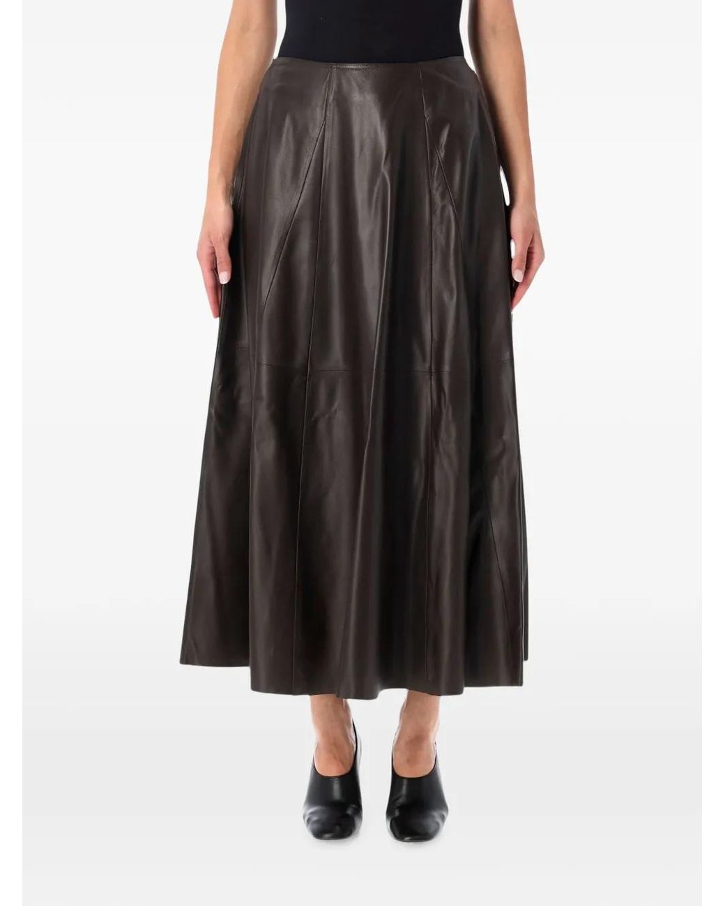 Arma Black Eleni Leather Pleated Midi Skirt