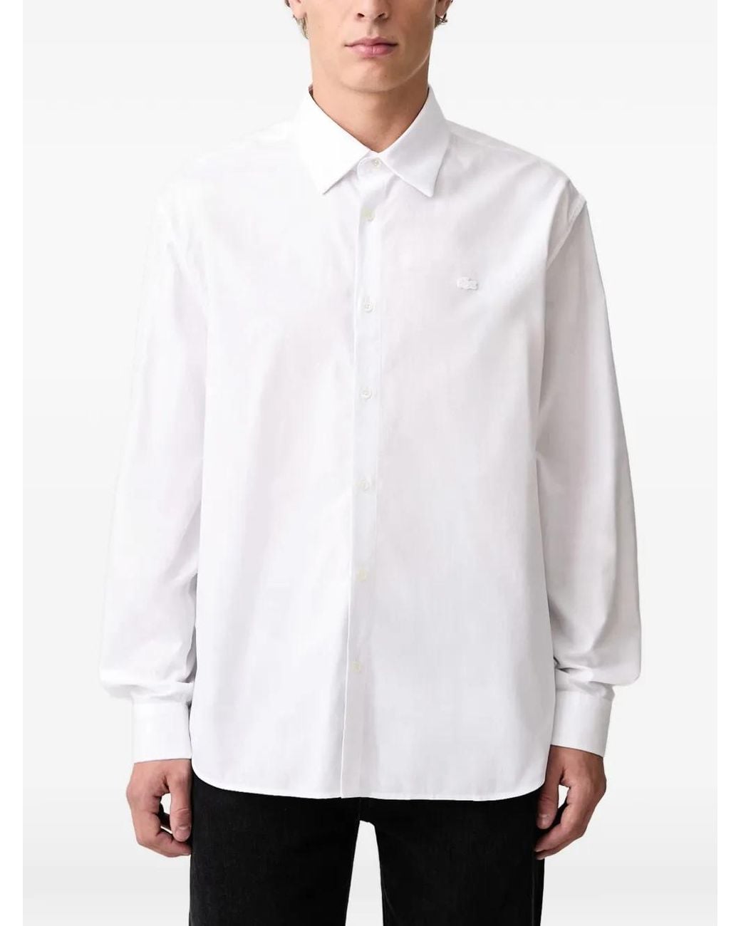 Lacoste White Regular-Fit Textured Cotton Shirt for men