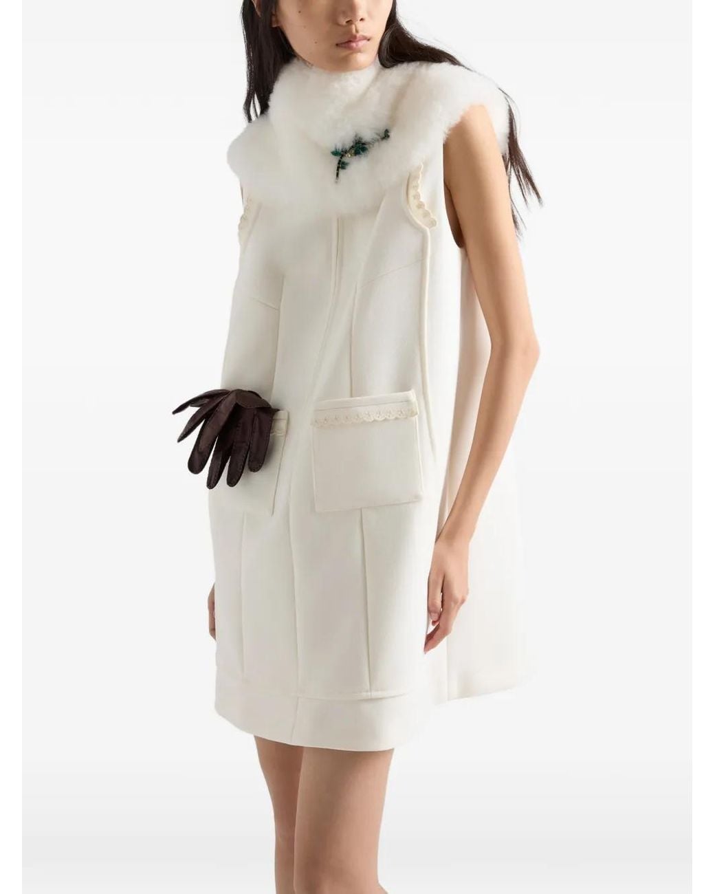 Prada White Embroidered Natté-Fabric Mini Dress