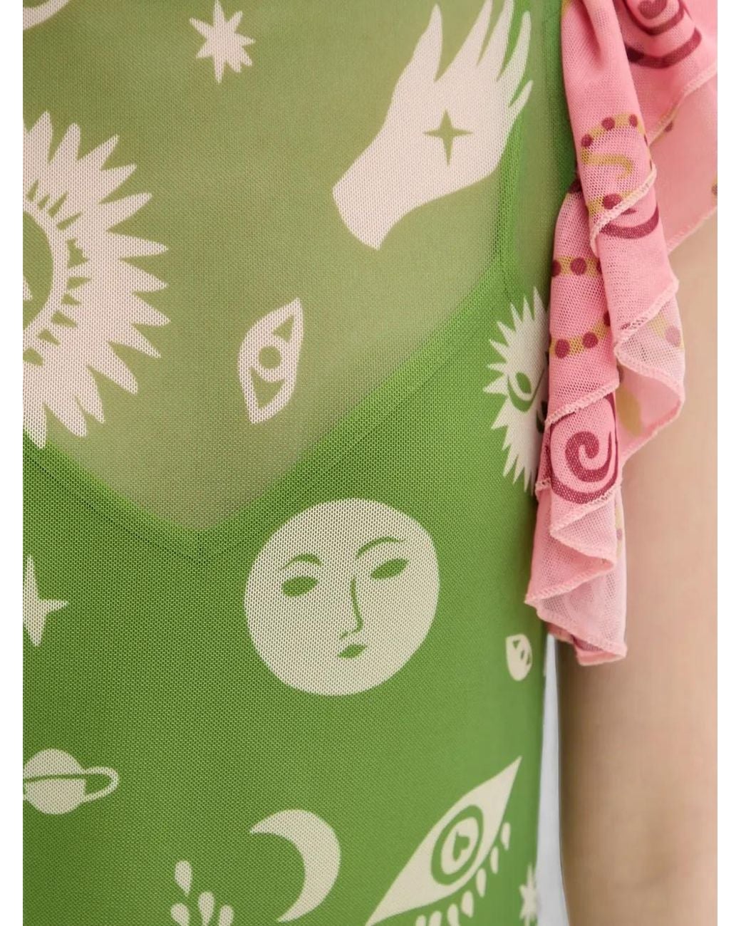 Never Fully Dressed Green Graphic-Print Ruffled Midi Dress