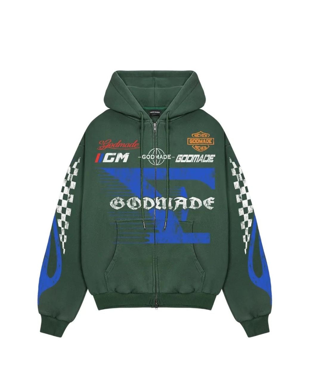 GODMADE Green 7 Speed Logo-Print Zip-Up Hoodie for men