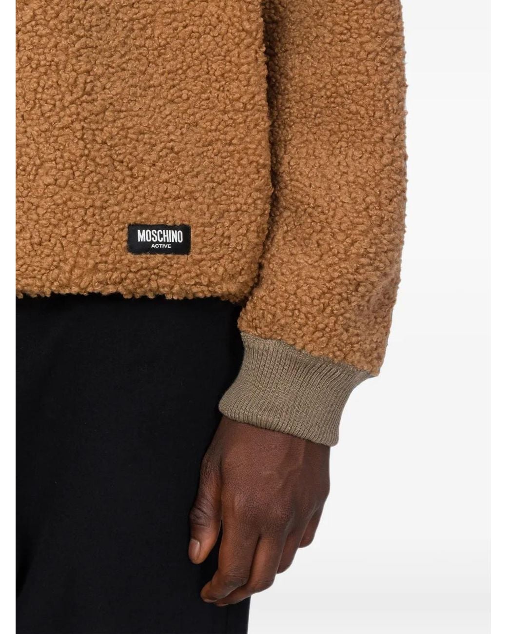 Moschino Brown Quarter-Zip Teddy-Texture Sweater for men
