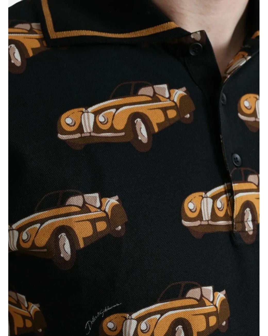Dolce & Gabbana Black Car-Print Polo Shirt for men