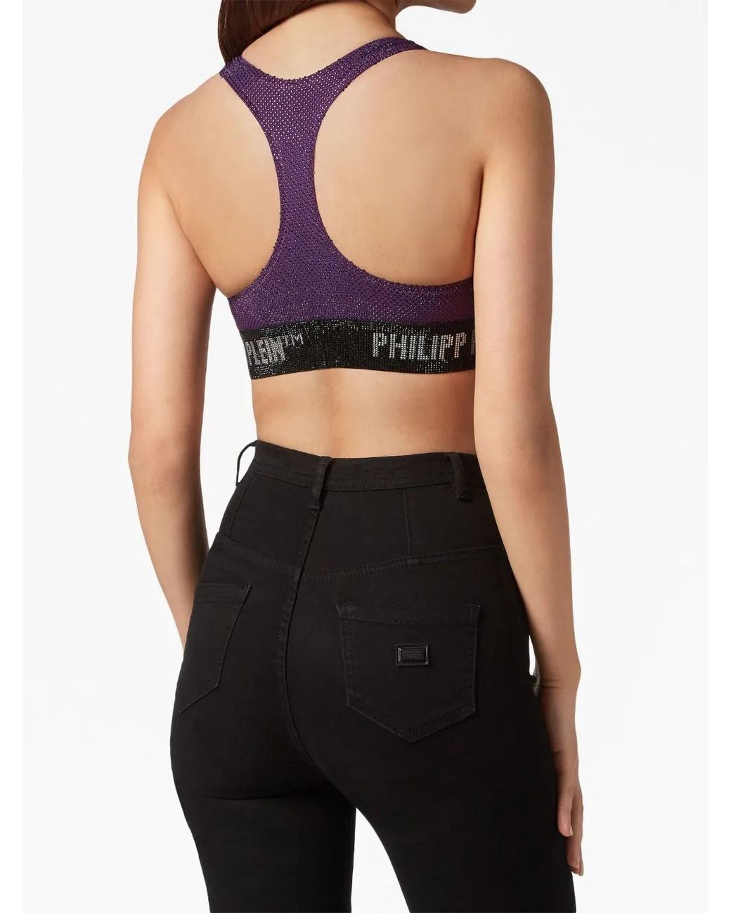 Philipp Plein Purple Rhinestone-Embellished Racerback Bra