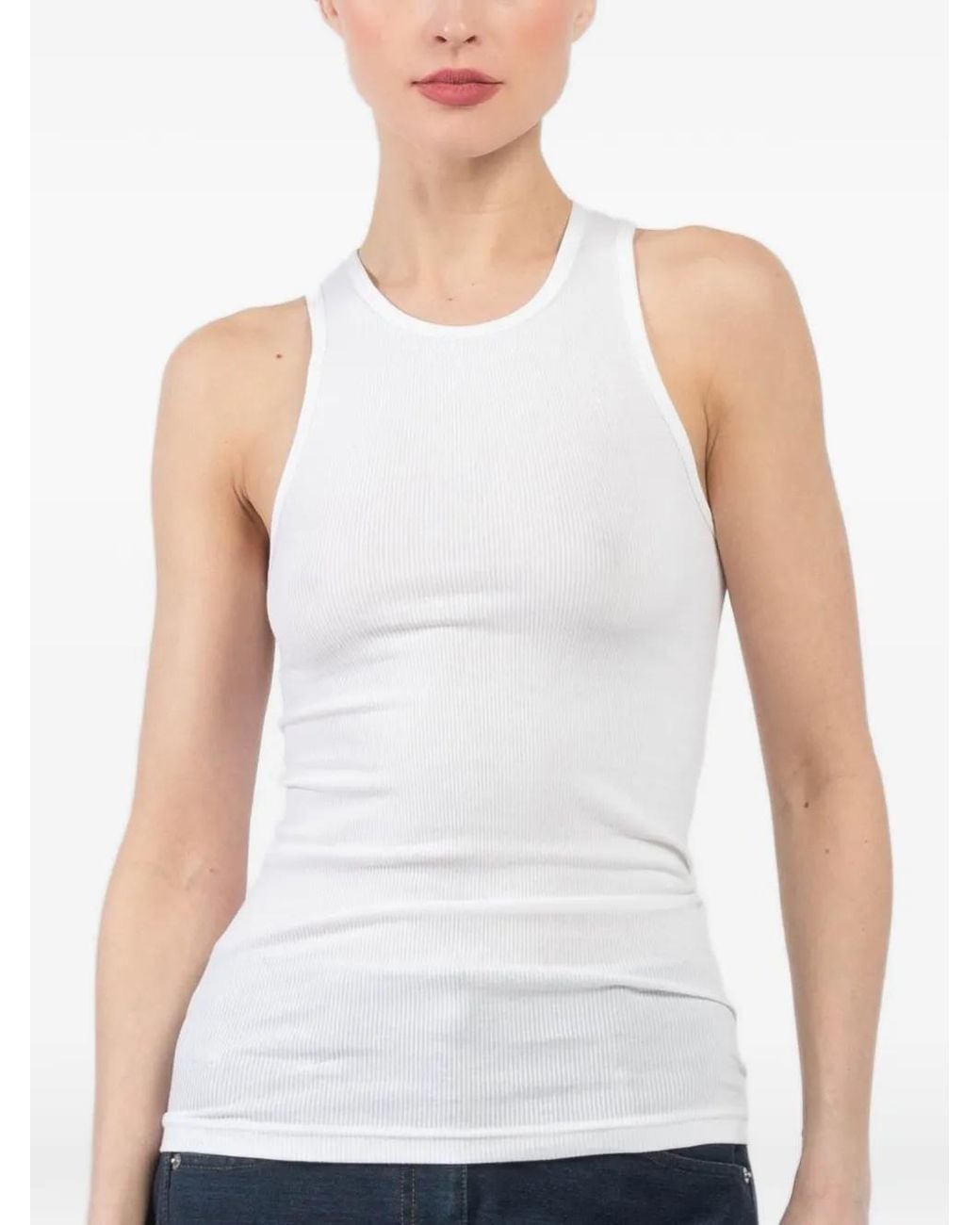 Tibi White Ribbed Tank Top