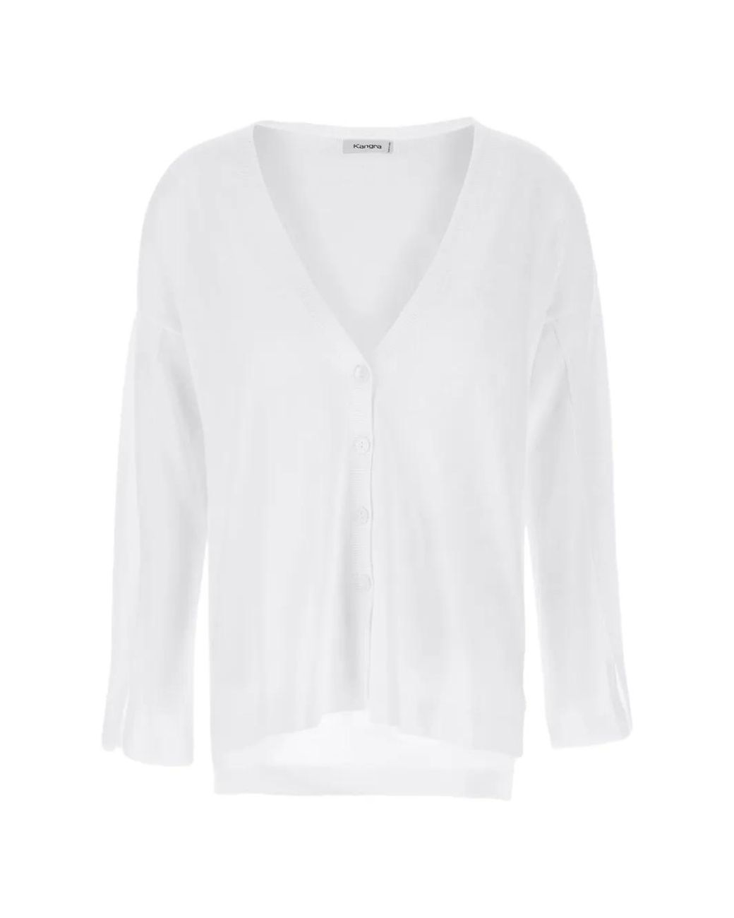 Kangra White Slit-Cuff V-Neck Cardigan