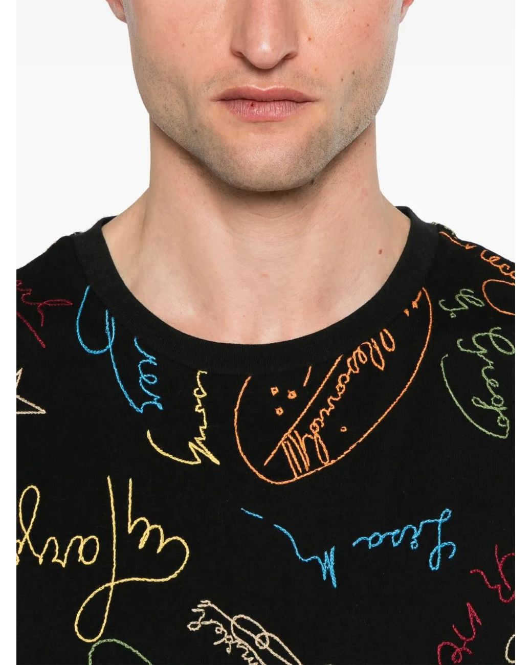 Bode Black Signature Scrawl T-Shirt for men
