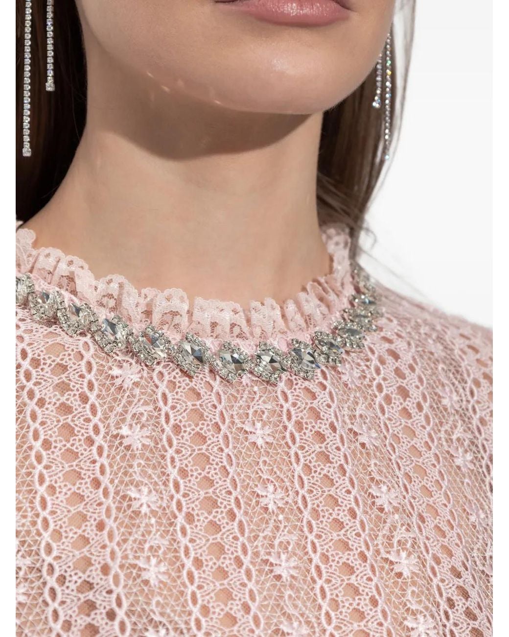 Self-Portrait Pink Open-Work Long-Sleeve Dress