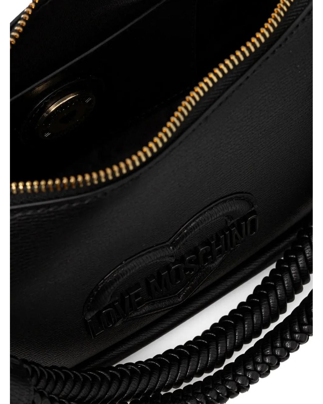 Love Moschino Black Logo-Detail Braided-Handle Tote Bag