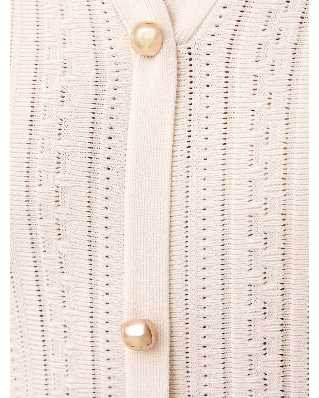Morgan Natural Pointelle-Knit Button-Down Midi Dress