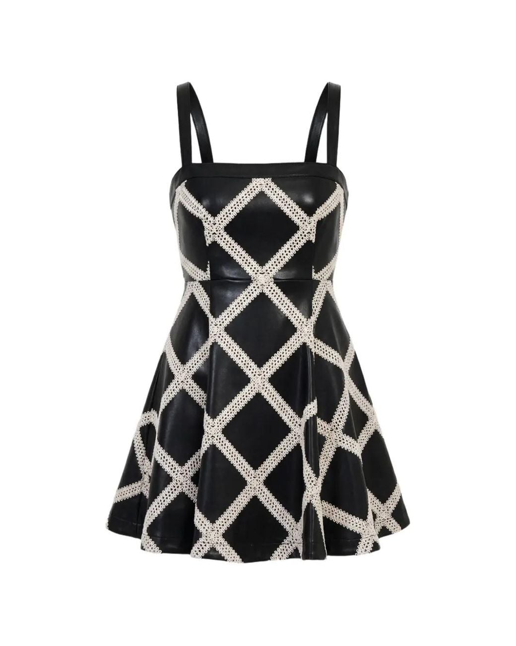 Cinq À Sept Black Jelena Crochet-Trimmed Faux-Leather Mini Dress