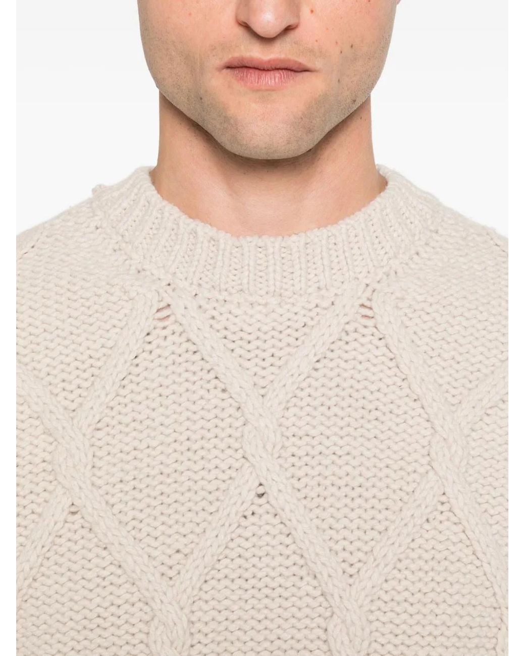 Eleventy Natural Cable-Knit Crew-Neck Sweater for men