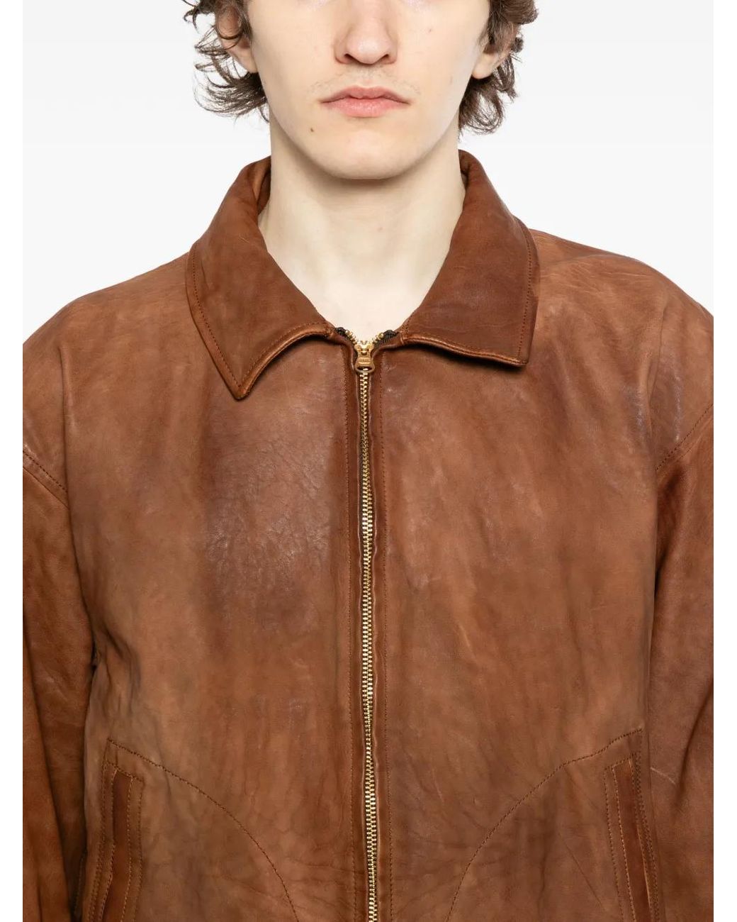 Visvim Brown Strato Leather Jacket for men