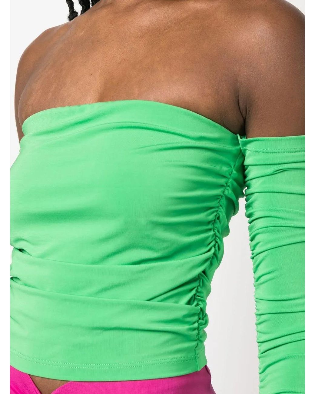 ANDAMANE Green Off-Shoudler Draped Top