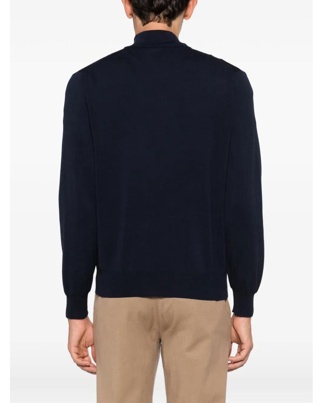 Canali Blue Zip Mock-Neck Sweater for men