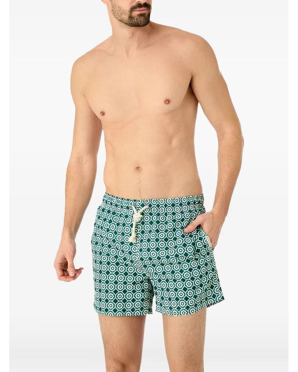 GASSA D'AMANTE Green Geometric-Print Swim Shorts for men