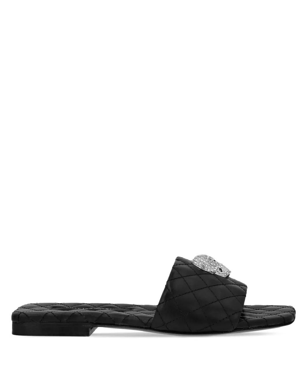 Philipp Plein Black Skull-Embellished Quilted Leather Slides