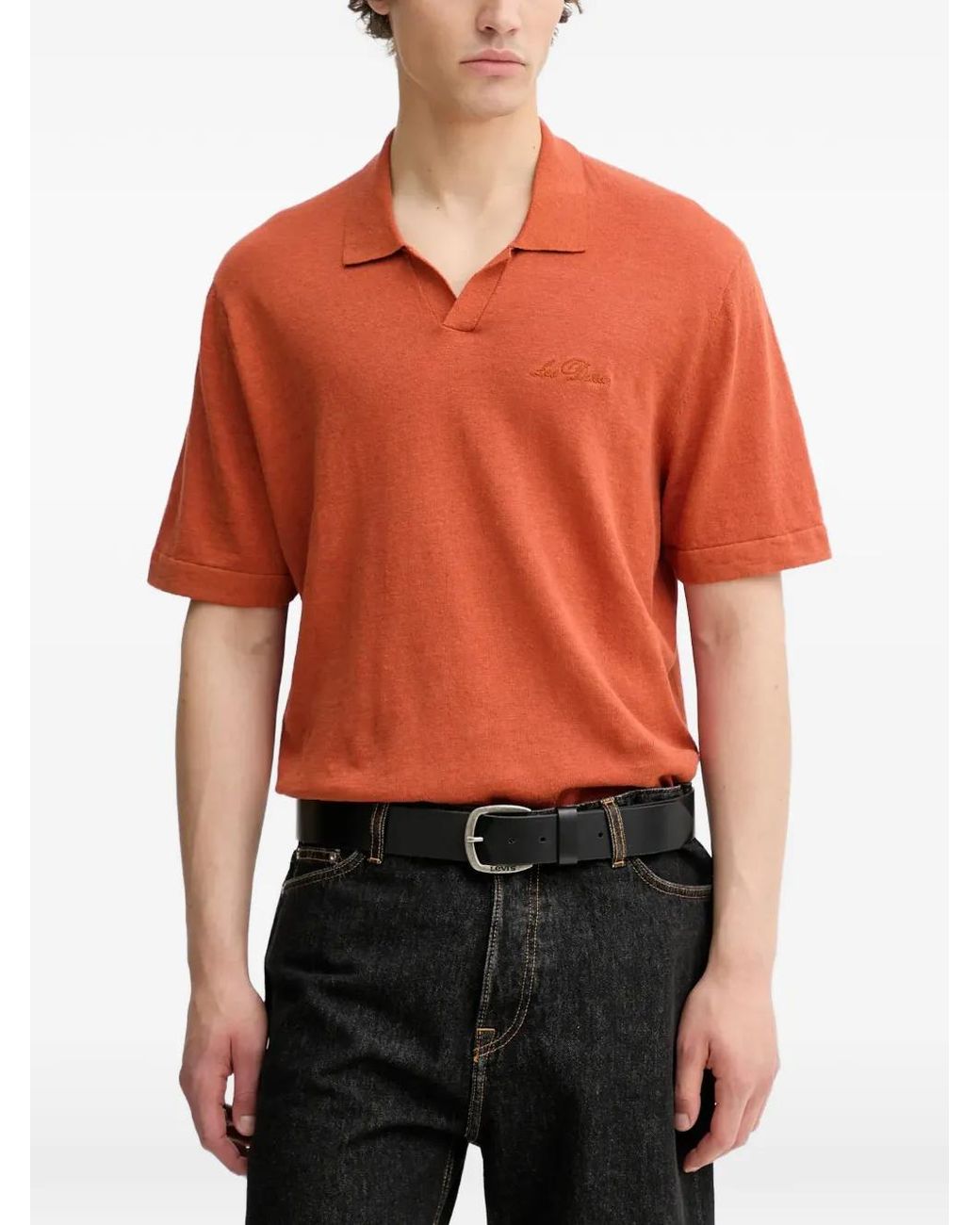 Les Deux Red Embroidery-Logo T-Shirt for men
