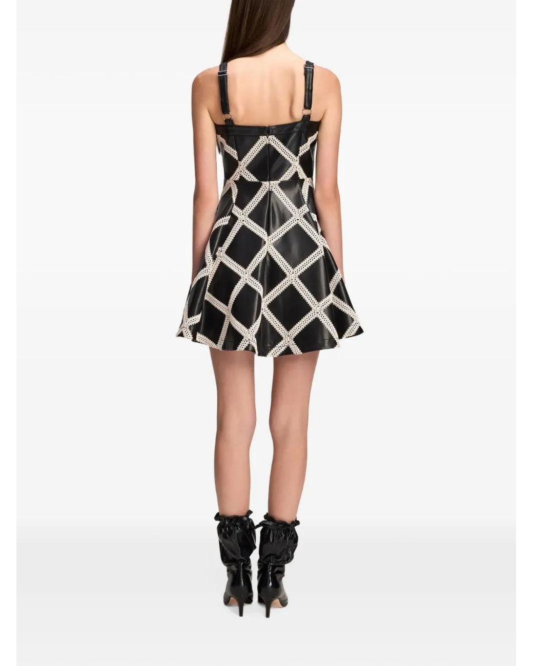 Cinq À Sept Black Jelena Crochet-Trimmed Faux-Leather Mini Dress