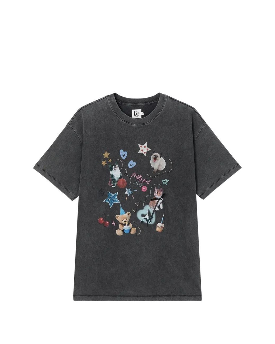 B+ AB Black Graphic-Print Cotton T-Shirt