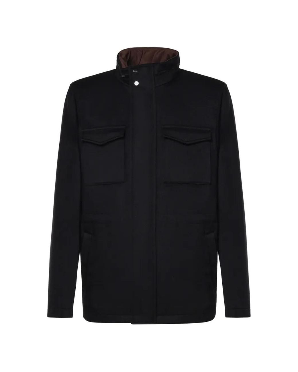 Herno Black Funnel-Neck Flap-Pocket Jacket for men