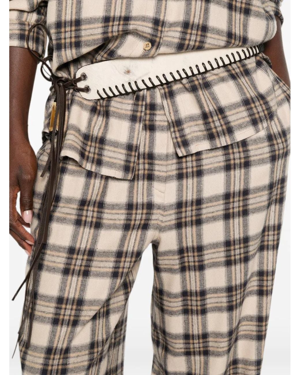 A.M.G White Pantalon Ample À Carreaux