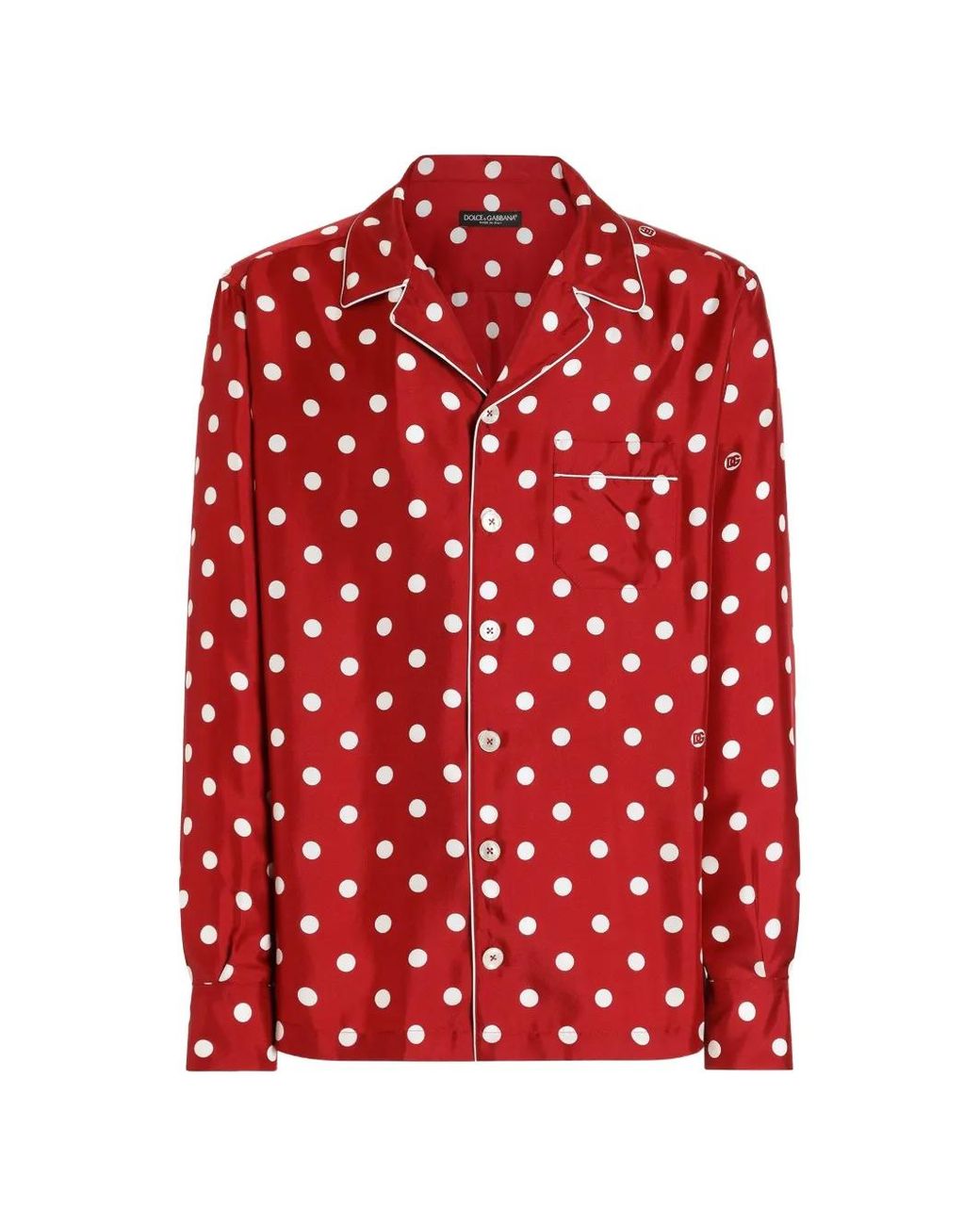 Dolce & Gabbana Red Polka Dot-Print Silk Twill Vanity Shirt for men