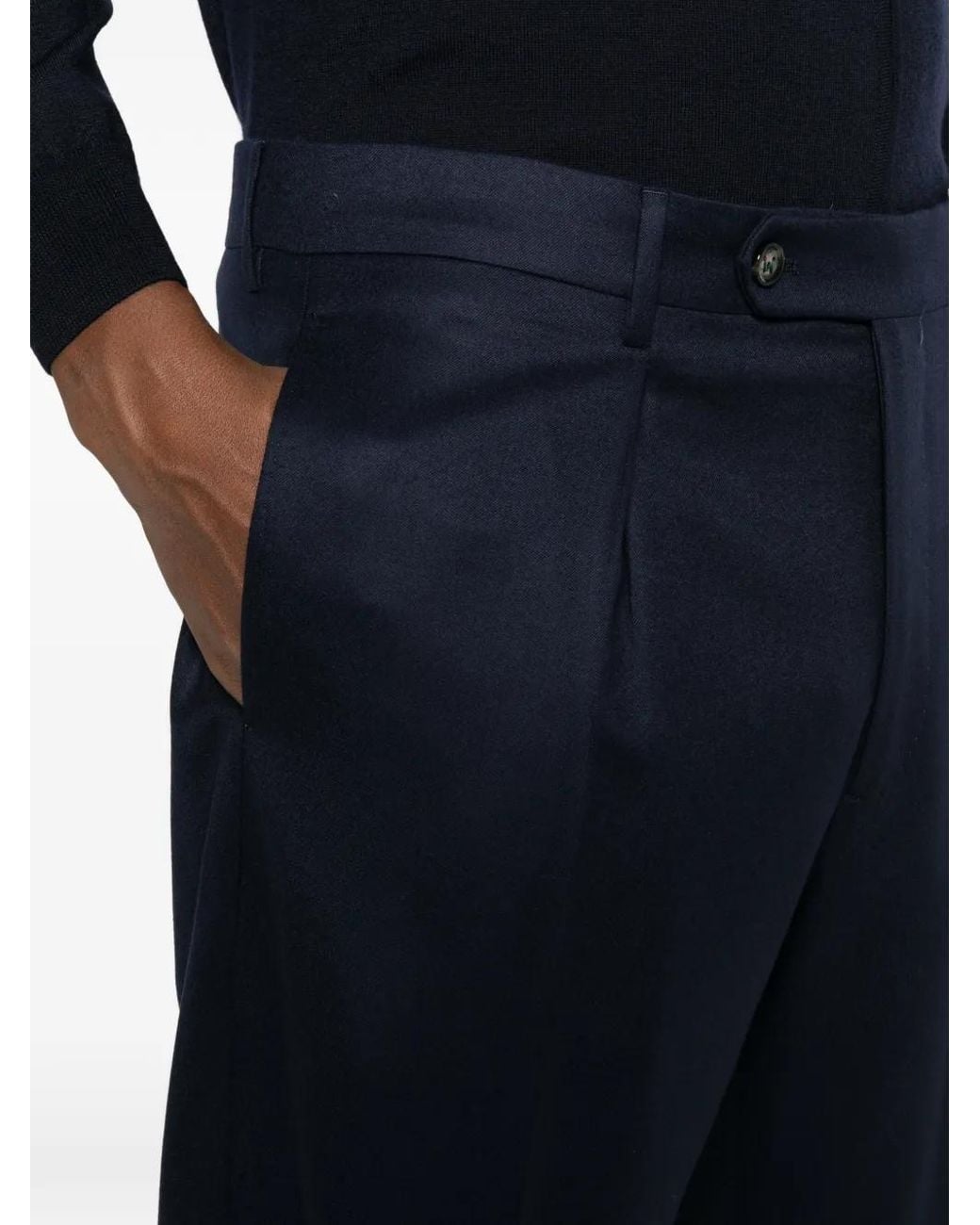 Berwich Blue Chiaia Pleated Cuffed Trousers for men