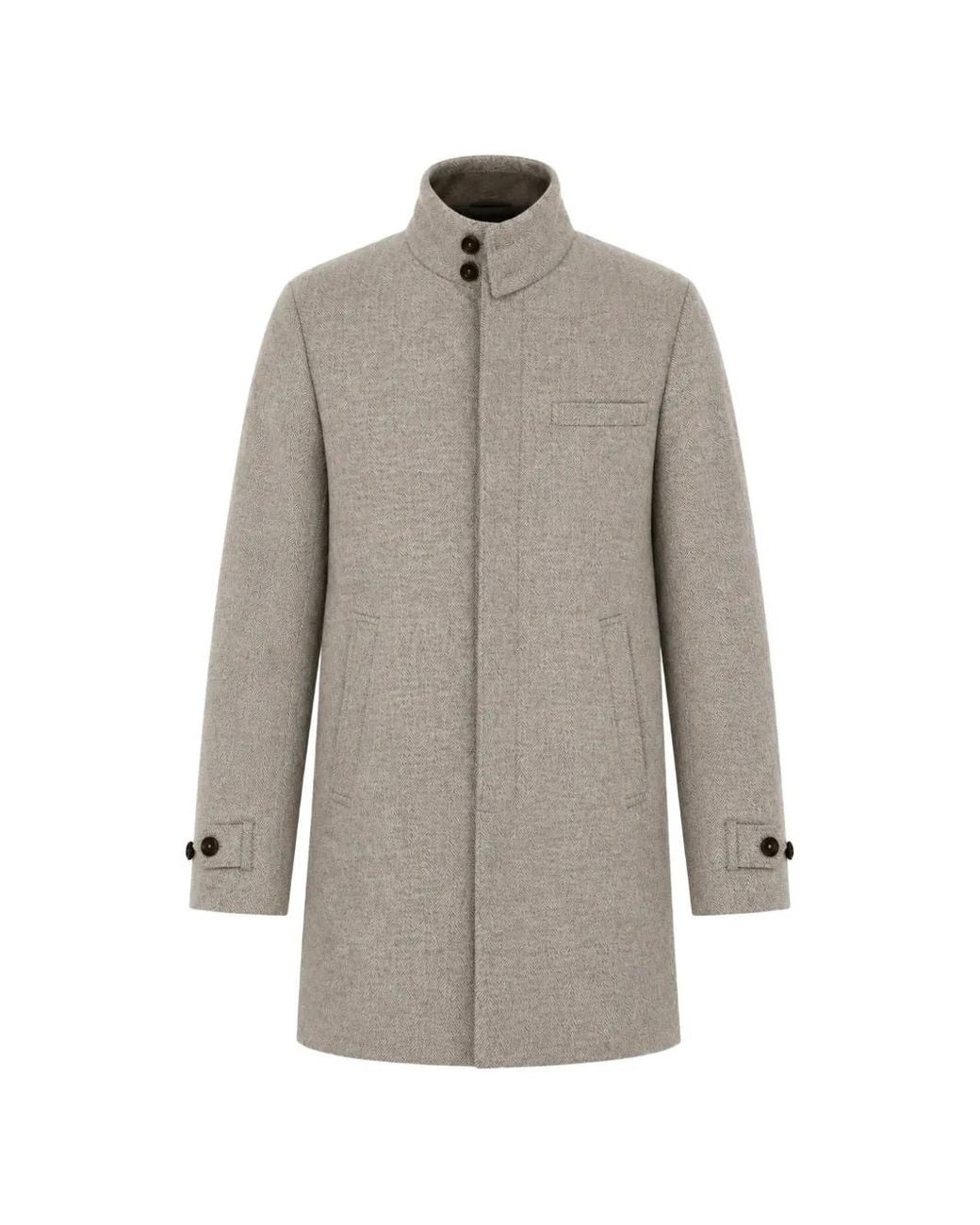 Norwegian Wool Gray Herringbone-Pattern Car Coat for men