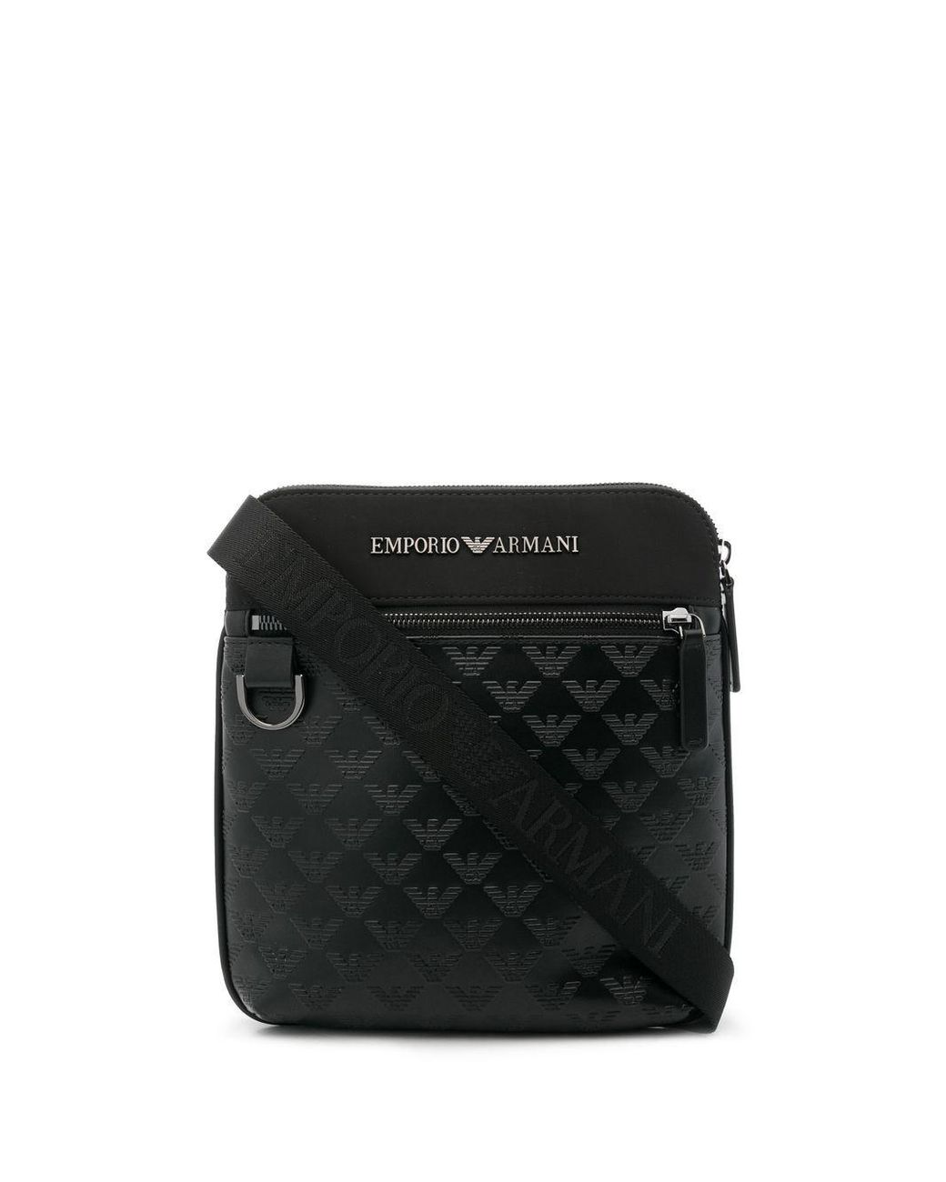 Emporio Armani Leather Eagle Jacquard Messenger Bag in Black for Men ...