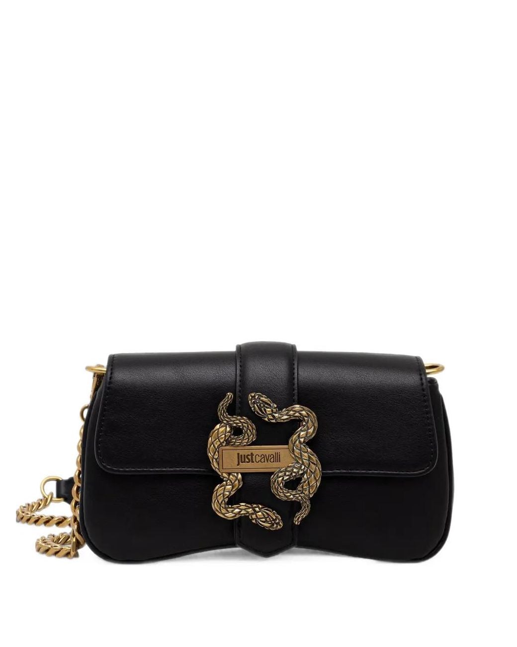 Just Cavalli Black Snake-Plaque Cross Body Bag