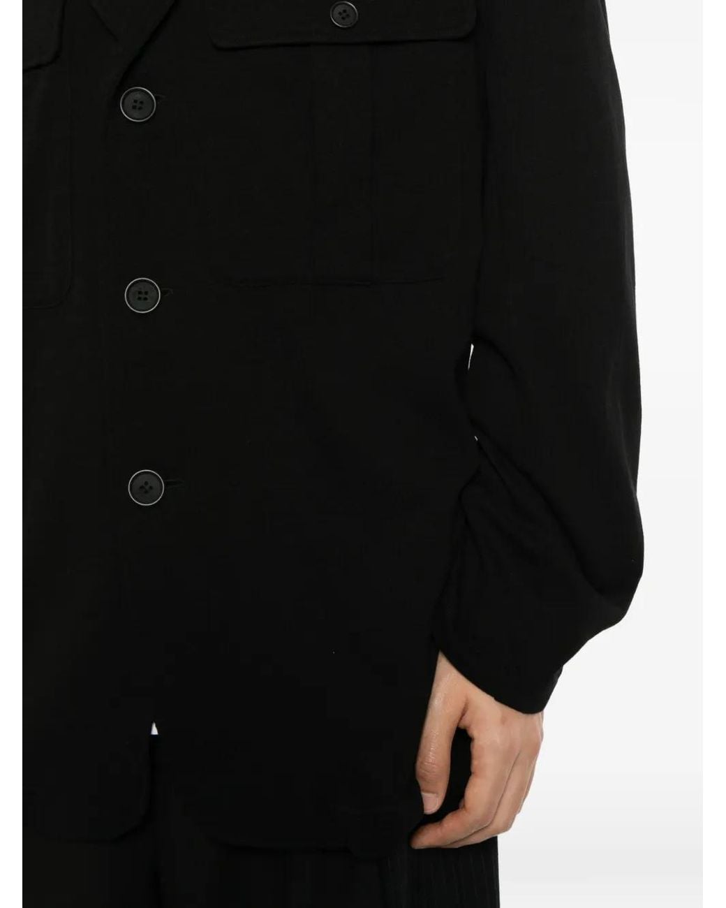 Yohji Yamamoto Black Button-Up Chest-Pocket Blazer for men