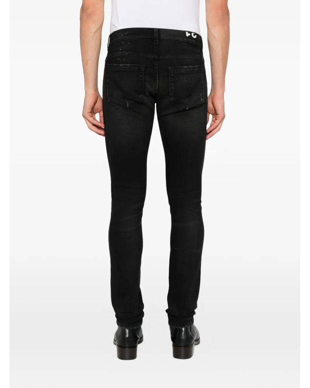 Dondup Black Distressed Paint-Splatter Jeans for men