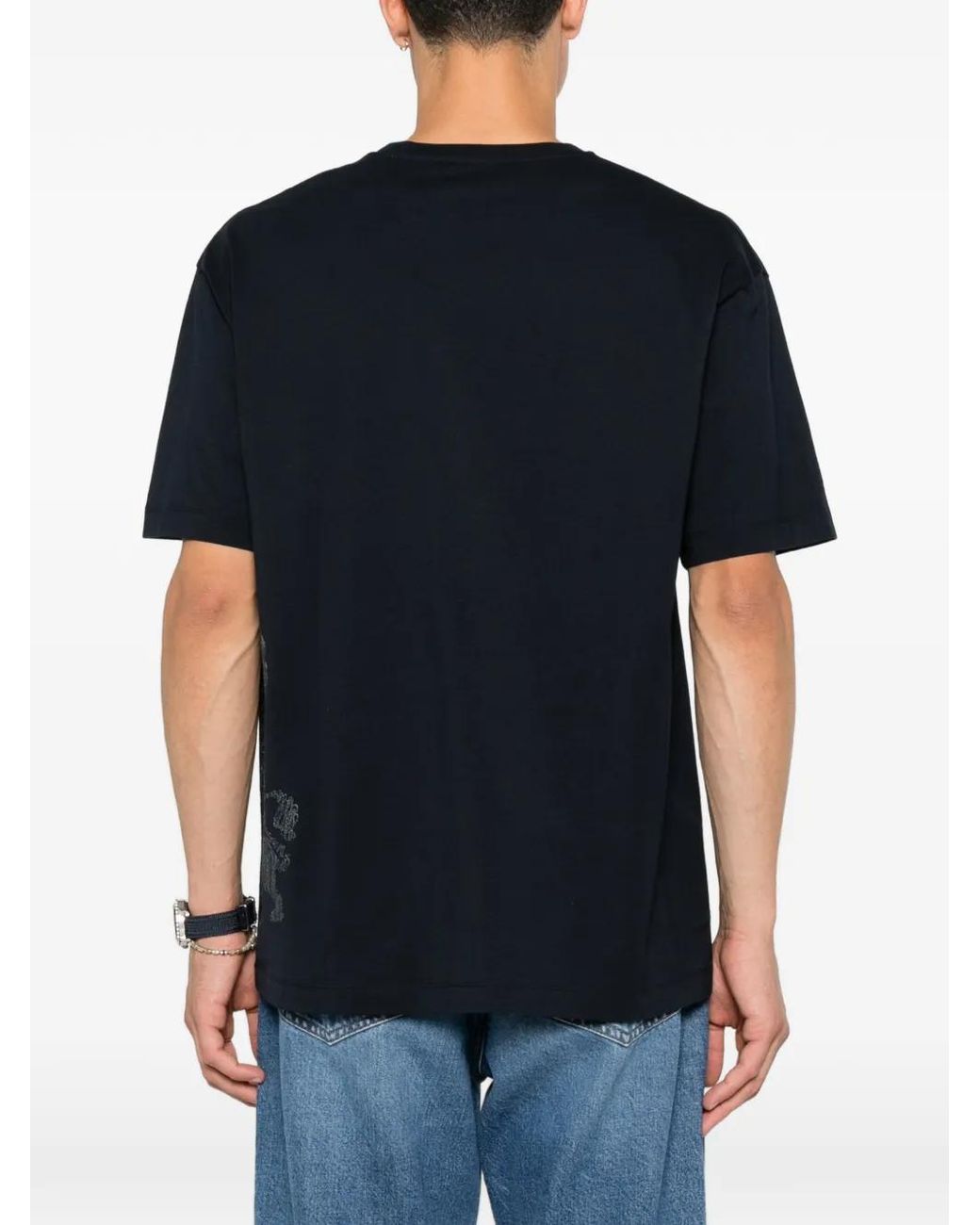 Corneliani Black Tree-Embroidered T-Shirt for men