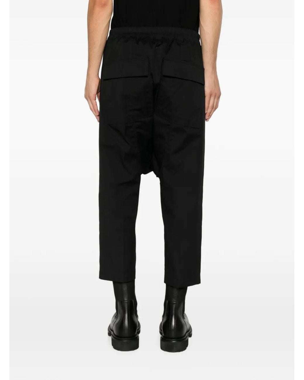 Rick Owens Black Drawstring Cropped Trousers for men