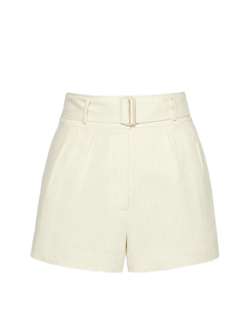 Hevron White Zinna Belted Pleated Shorts