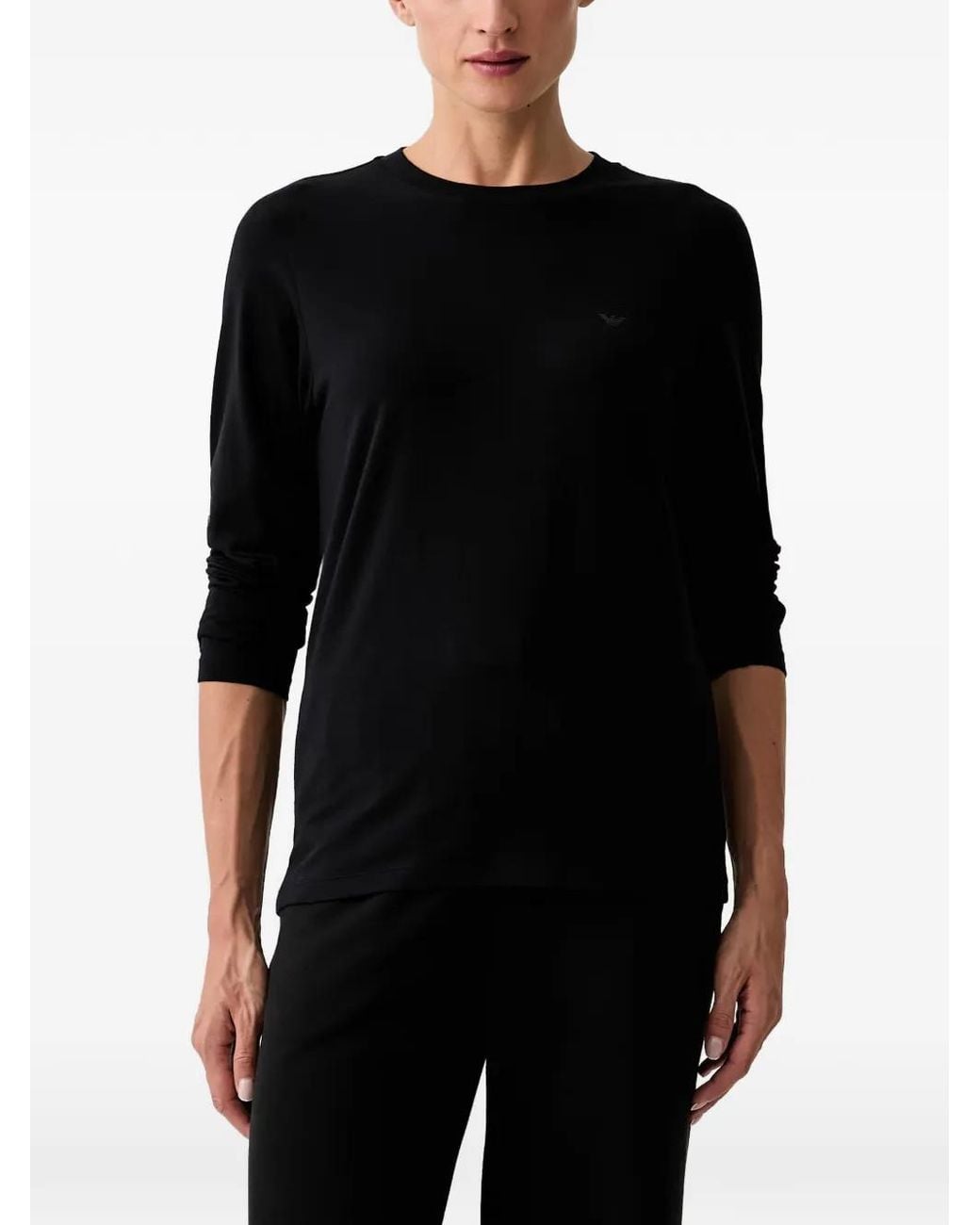 Emporio Armani Black Logo-Print Long-Sleeve T-Shirt