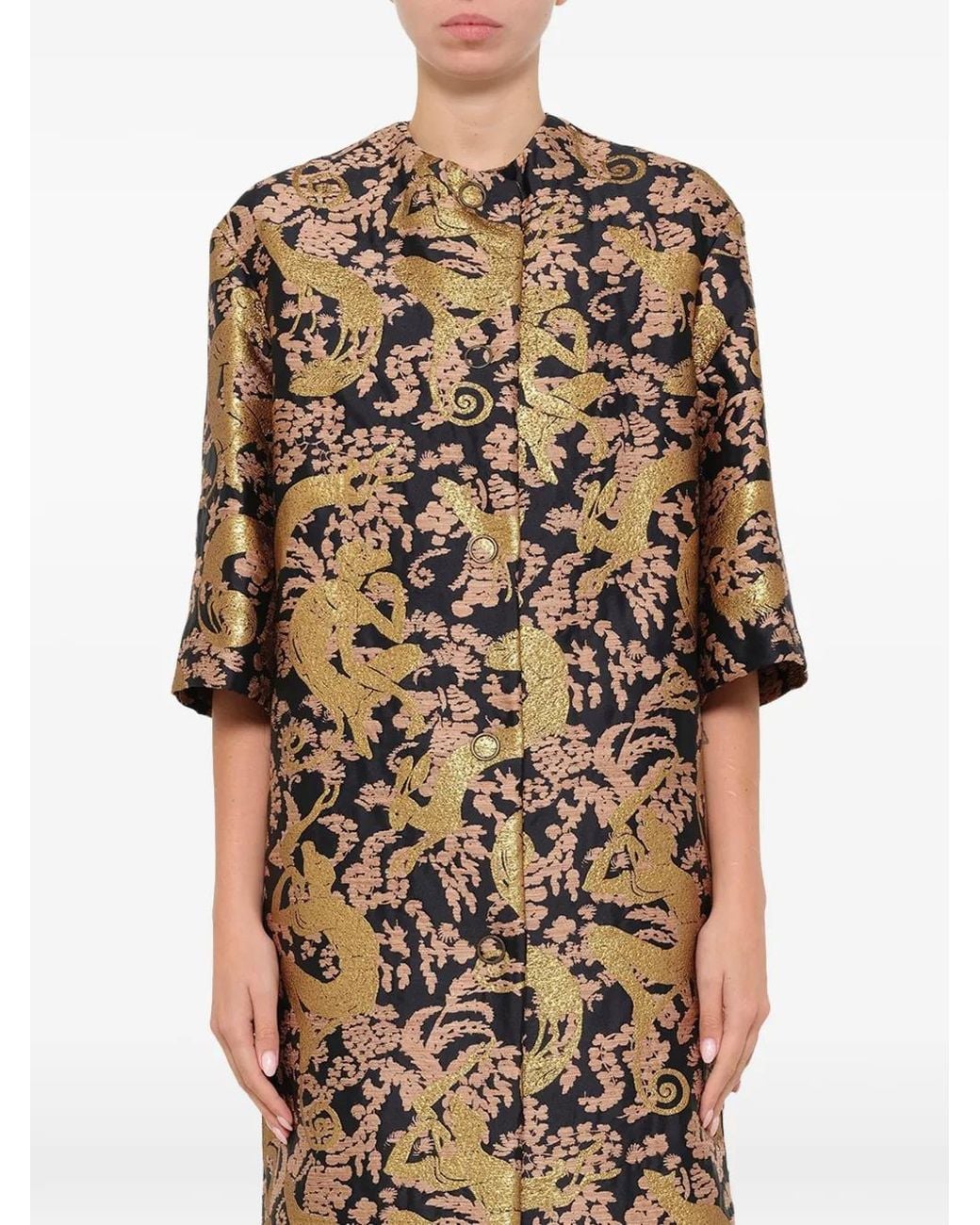 Lanvin Metallic Jacquard-Patterned Button-Front Coat