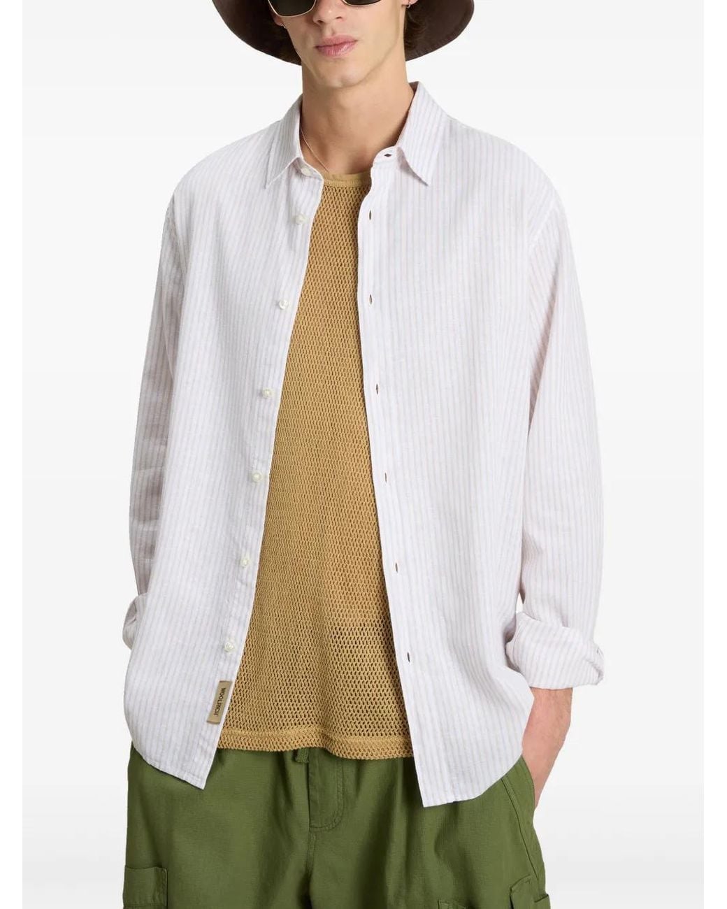 Woolrich White Vertical Stripes Shirt for men