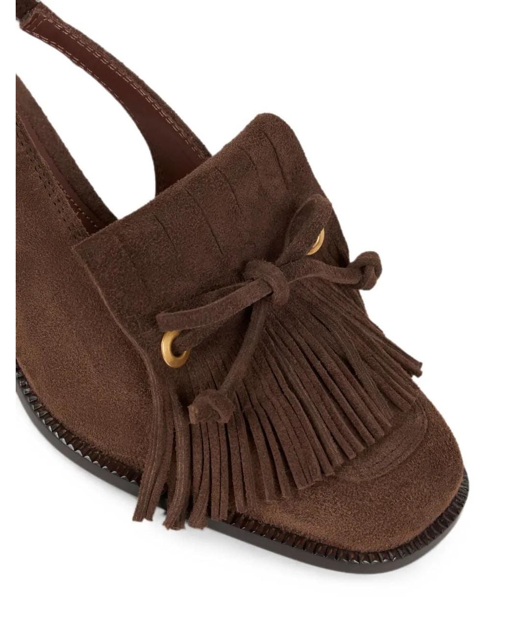Etro Brown Slingback Suede Loafers With Fringing