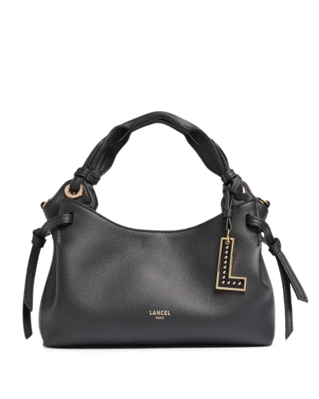 Lancel Black Swann Grained Leather Tote Bag