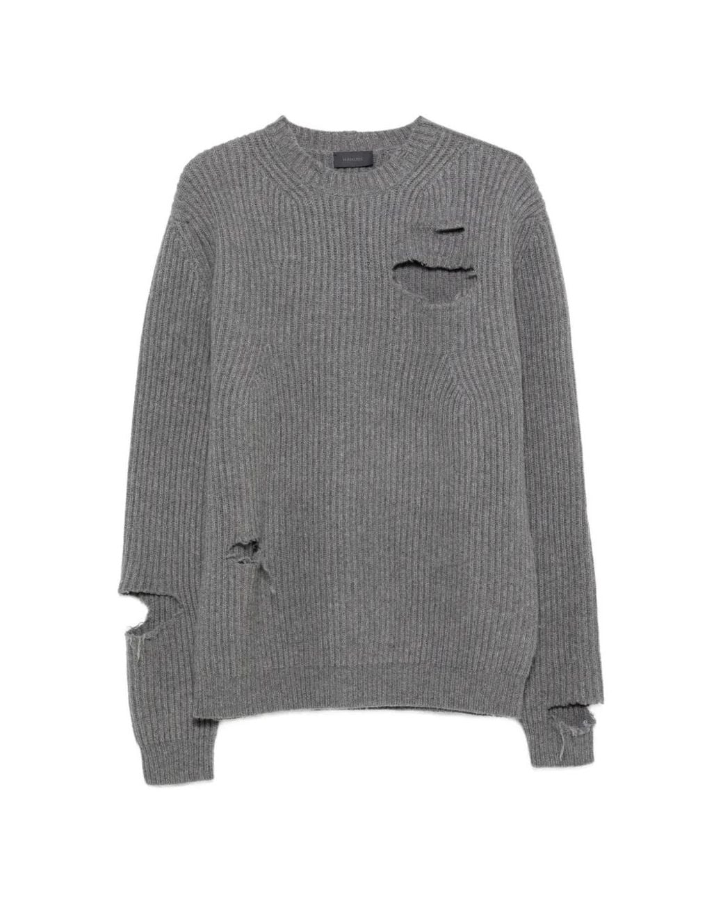Haikure Gray Linden Distressed Ribbed-Knit Sweater for men