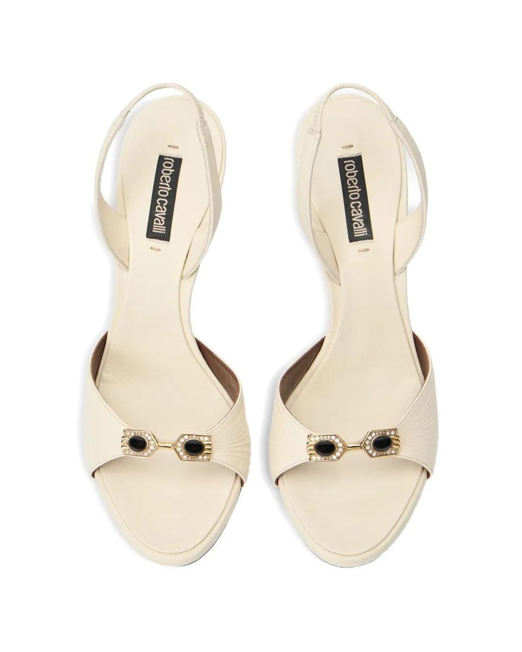 Roberto Cavalli White Jewel-Embellished Pleated Sandals