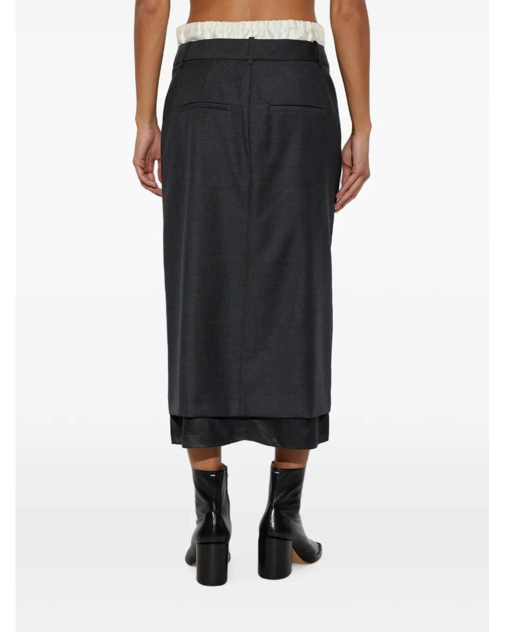 Rohe Gelaagde Midi-Rok Met Split in het Black
