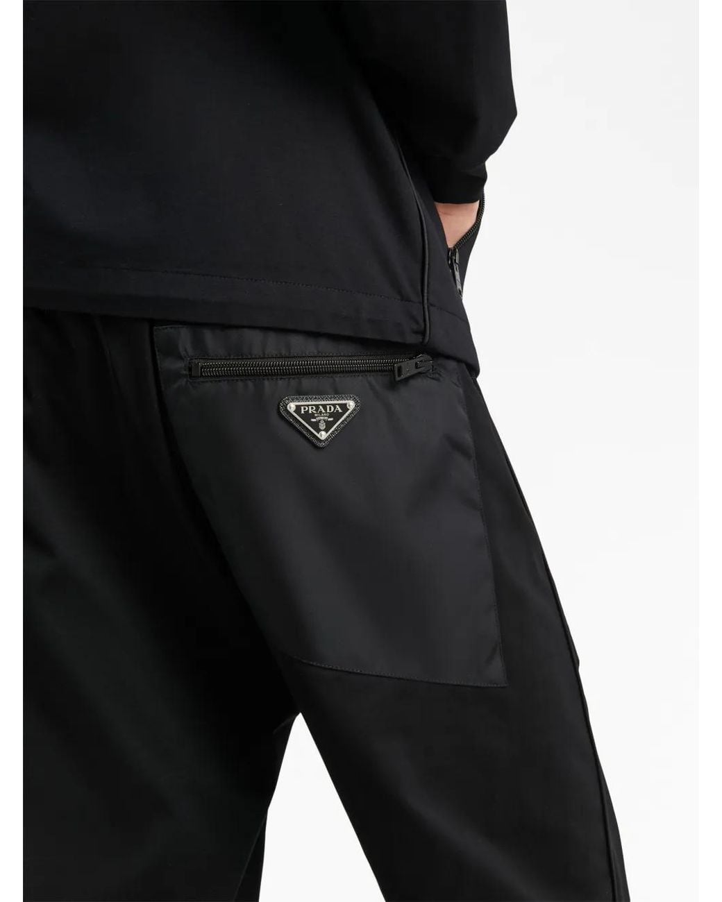 Prada Black Logo-Plaque Slim-Fit Trousers for men