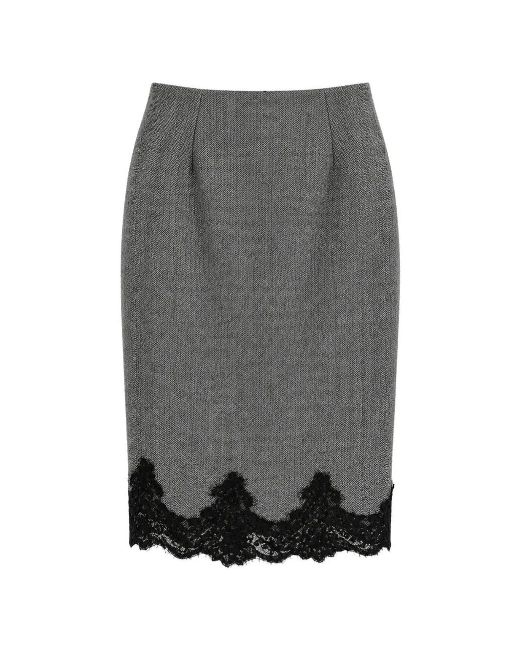 Clips Gray Herringbone Lace-Trim Skirt