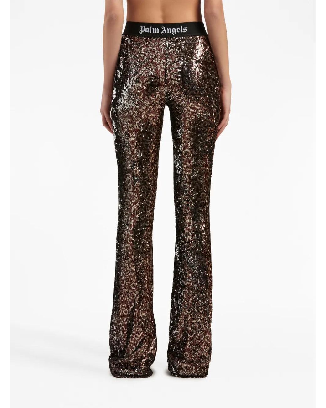 Palm Angels Brown Logo-Tape Sequin Flared Trousers